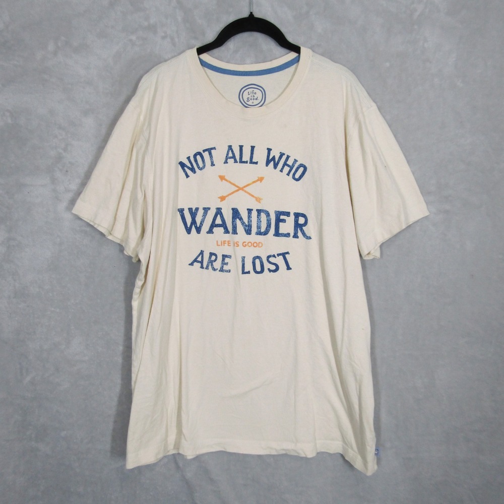 Life is Good Womens XL Graphic T Shirt Not All Who Wander Are Lost Beige